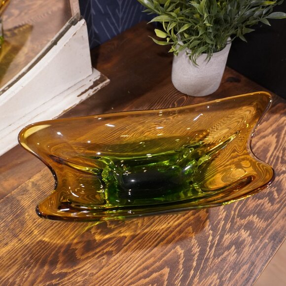 Bohemian Niagara Series Amber & Green Sommerso Chech Glass Bowl by Karel Zemek - Picture 2 of 15